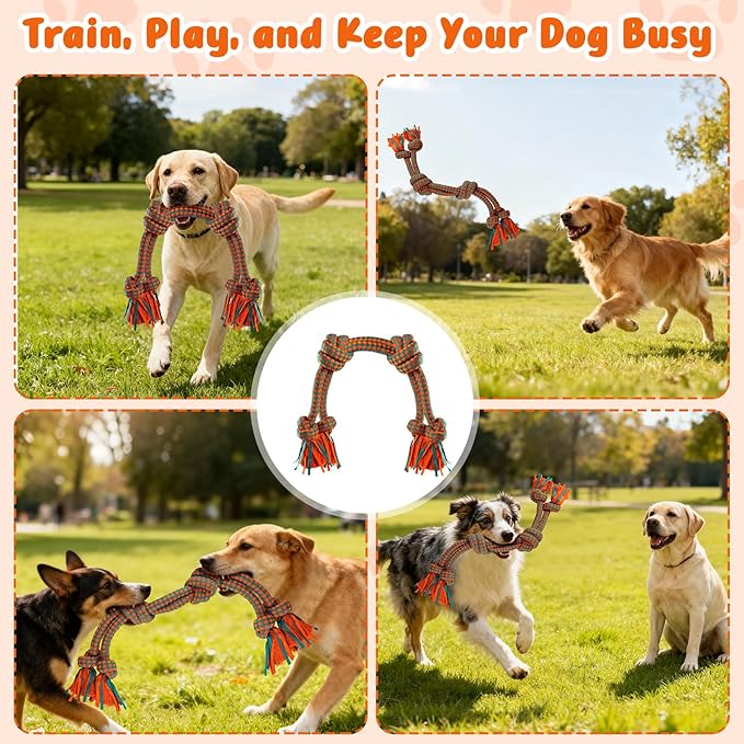 Interactive Dog Rope Toy for Large & Medium Dogs – Durable Tug of War Toy for Training, Boredom Relief & Teeth Cleaning, Safe Ultra-Fiber Chew Toy for Daily Play (Large)