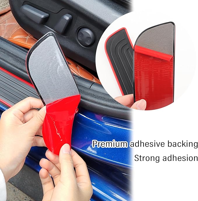 4PCS Car Door Sill Protector,Anti-Scratch Rubber Car Door Protector Edge Guards for Door Steps,Universal Waterproof Door Threshold Strips Exterior Accessories for Car Truck SU (Black+Red, Width 1.96")