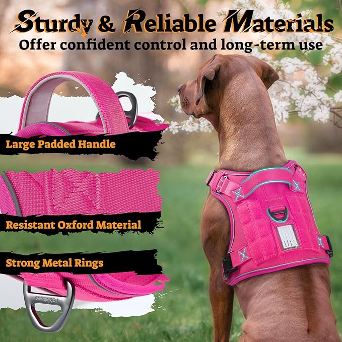 rabbitgoo Tactical Dog Harness for Small Dogs No Pull Adjustable Military Vest with Handle MOLLE Reflective Heavy Duty Dog Vest for Walking Training Hunting Outdoor Working Medium Size Dog Rose Red S