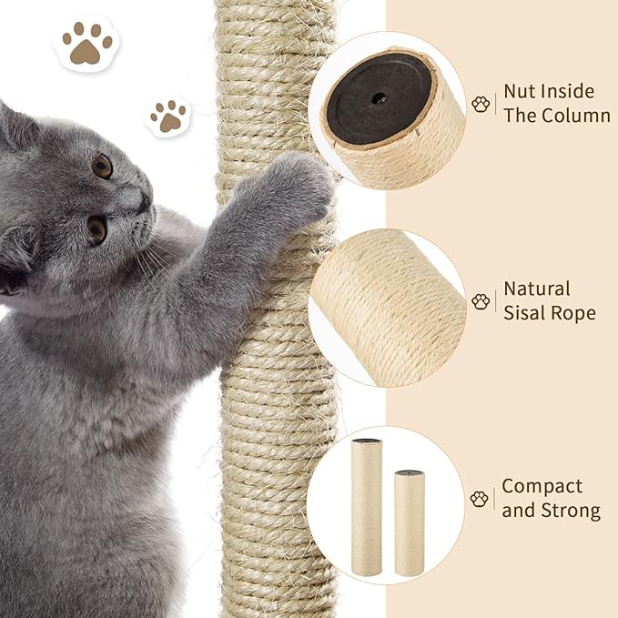 2 Root Cat Scratching Post Replacement 13.78x3.54 Cat Tree Scratch Post Replacement Natural Sisal Pole Cat Scratch Post Refill Pole Part with M8 Screws for Kitten Tree Tower Cat Furniture Accessories
