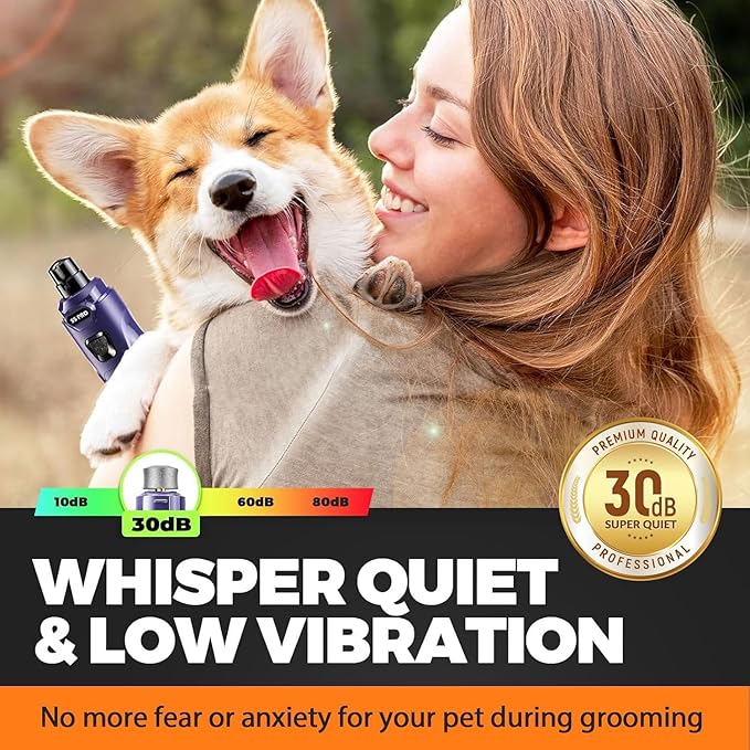Whisper Quiet Dog Nail Grinder with 4 LED Lights, Safe & Stress-Free for Sensitive Dogs Cats of All Breeds & Sizes, 3 Grinding Bits, 3-Speed, Pet Nail Trimmers, Rechargeable Painless Grooming Kit Blue