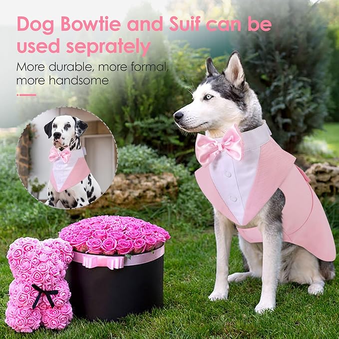 AOFITEE Dog Tuxedo for Large Dogs, Formal Dog Suit and Tie, Gentle Dogs Wedding Party Suit Bow Tie Shirt, Pet Wedding Outfit with Detachable Bowtie Collar for Christmas Halloween Dress Up