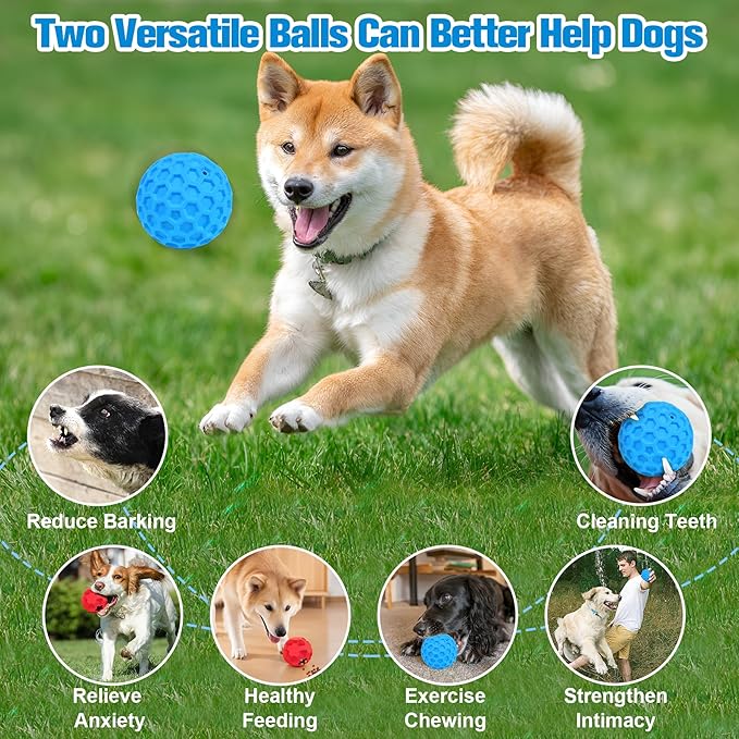 2-in-1Indestructible Dog Toy Balls for Aggressive Chewers, Interactive 3.15”Squeaky Dog Balls and 3.54”Treat Dispensing Ball to Keep Them Busy, Chew Toys for Large Dogs, Enrichment Toy