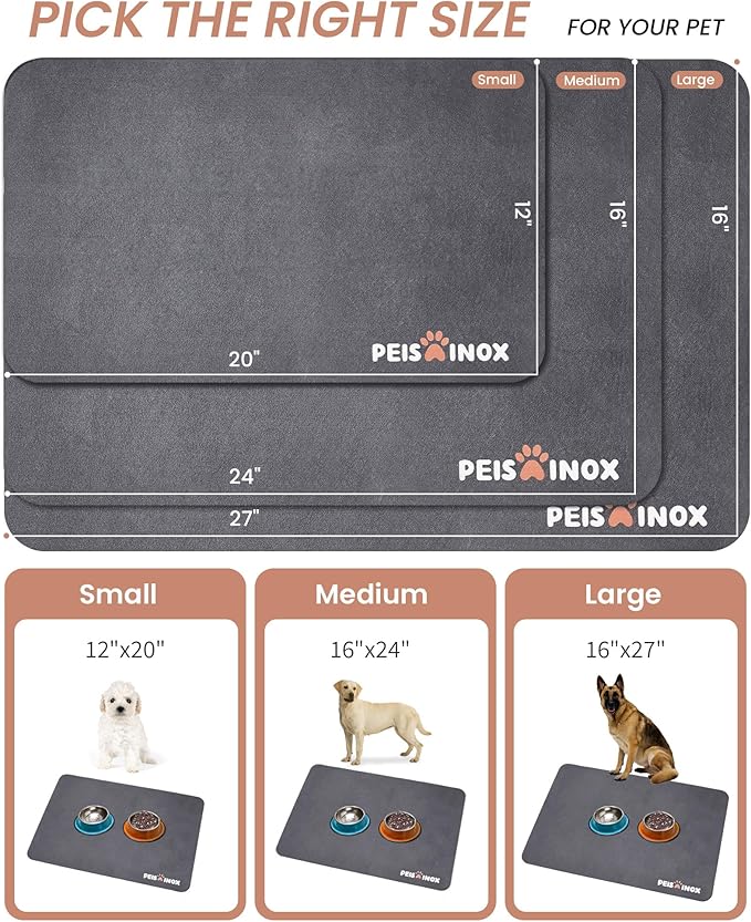 PEISAINOX Cat Dog Food Mat, Rapid Water Absorption Dog Mat for Food and Water,100% Waterproof Cat Dog Bowl Mat, Pet Food Mat for Messy Drinkers to Protect Floors, Pet Accessories Supplies
