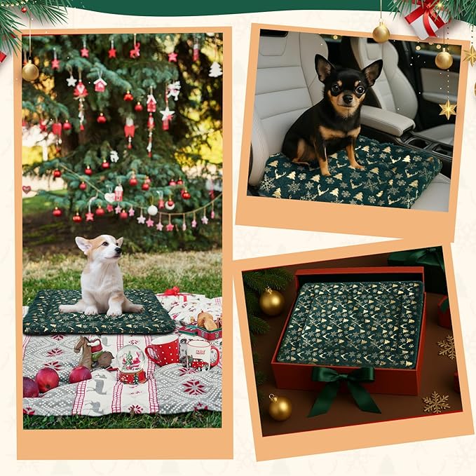 2 Pack Winter Self Warming Cat Mat Machine Washable Winter Reflects Body Heat Warm Thermal Pet Pad with Non Slip Bottom 18 x 24 Inch Green Snowflake Bed for Indoor Kitten Dog Crate