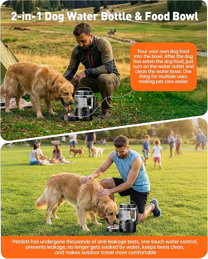 98oz Large Dog Water Bottle with Pull-Out Bowl, Portable Pet Water Dispenser, BPA Free, Leak Proof Travel Water Bottle for Dogs, Ideal for Outdoor Walking, Hiking, Camping & Beach