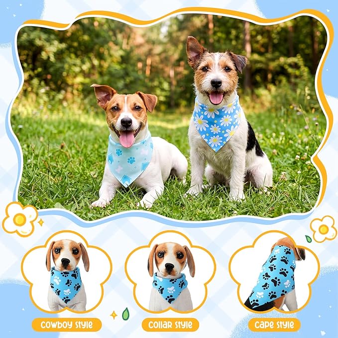 Sanwuta 72 Pcs Boy Dog Bandanas Bulks Summer Floral Dog Bandana Washable Scarfs Cat Bandanas Adjustable Cute Triangle Bibs Cat Neckwear Puppy Scarves for Small Medium Pet Birthday Beach Party Costume