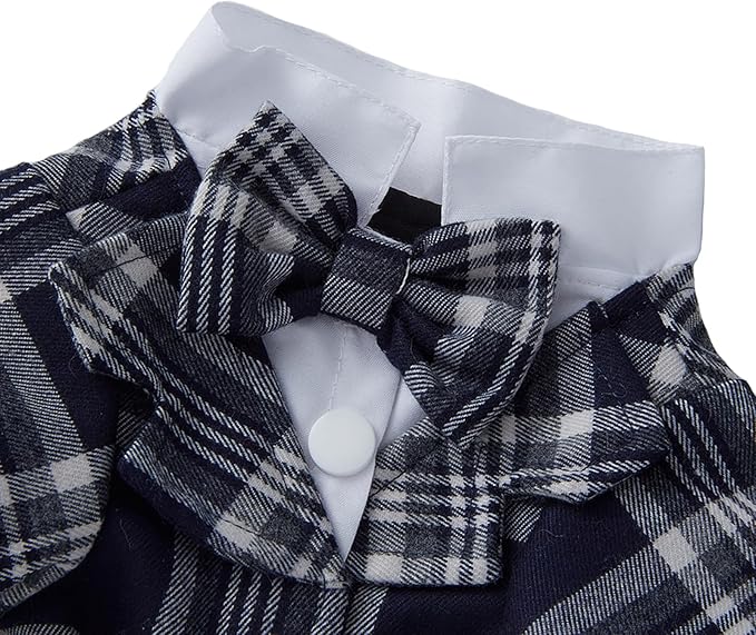 GabeFish Pets Wedding Jackets Suit for Dogs with Bow Tie Puppy Cat Formal Clothes Shirt Tuxedo (Navy, L (Chest 17.3in/44cm))