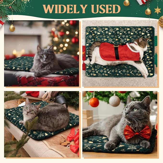 2 Pack Winter Self Warming Cat Mat Machine Washable Winter Reflects Body Heat Warm Thermal Pet Pad with Non Slip Bottom 18 x 24 Inch Green Snowflake Bed for Indoor Kitten Dog Crate