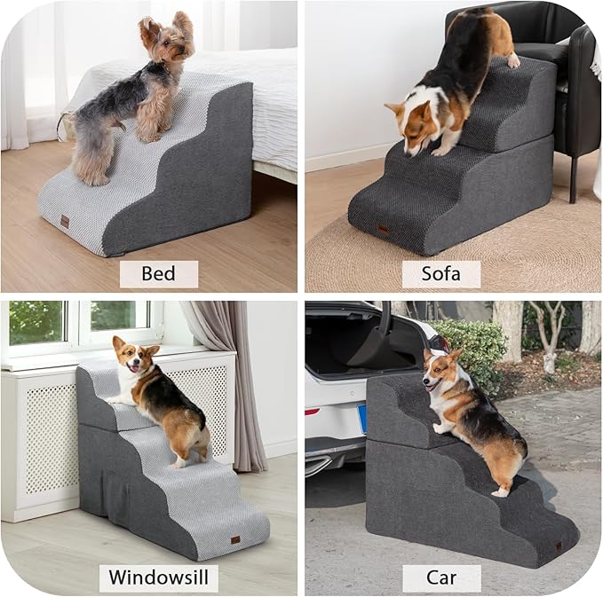 Garnpet Dog Stairs for High Beds with Tunnel, 5-Step Dog Steps for Small Dogs and Cats, Foldable Pet Stairs for High Bed Climbing, Non-Slip Balanced Pet Step Indoor, Light Grey
