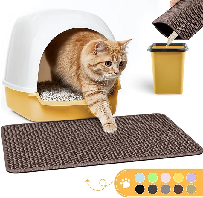Cat Litter Mat - 30'' x 24'' Large Litter Trapping Mat, Easy to Clean Litter Box Mat, Waterproof, Urine-Proof, Non-Slip, Cat Toilet Training Systems Accessories, Brown