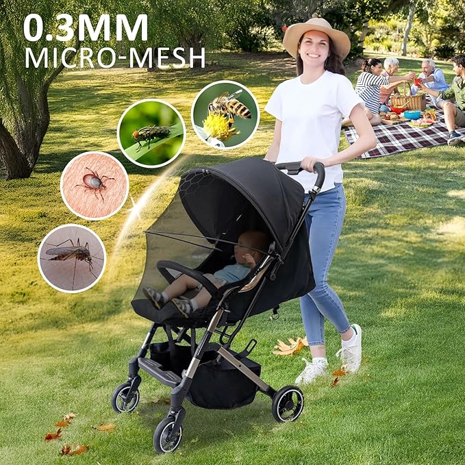 2-in-1 Stroller Cover, Mosquito Net for Baby Stroller with Sun Shade, Stroller Accessories - UV Protection & Breathable 3D Mesh with Two-Way Zipper, Universal Fit Most Stroller
