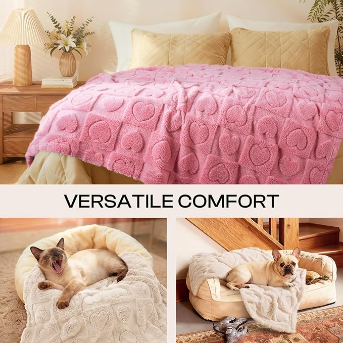 Luciphia 1 Pack 2 Small Dog Blanket Washable Pet Bed Cover Soft Fluffy Puppy Blanket with Premium Fleece 300GSM Cozy Calming Cat Blankets for Indoor Cats Pink/Beige 57x40 inch