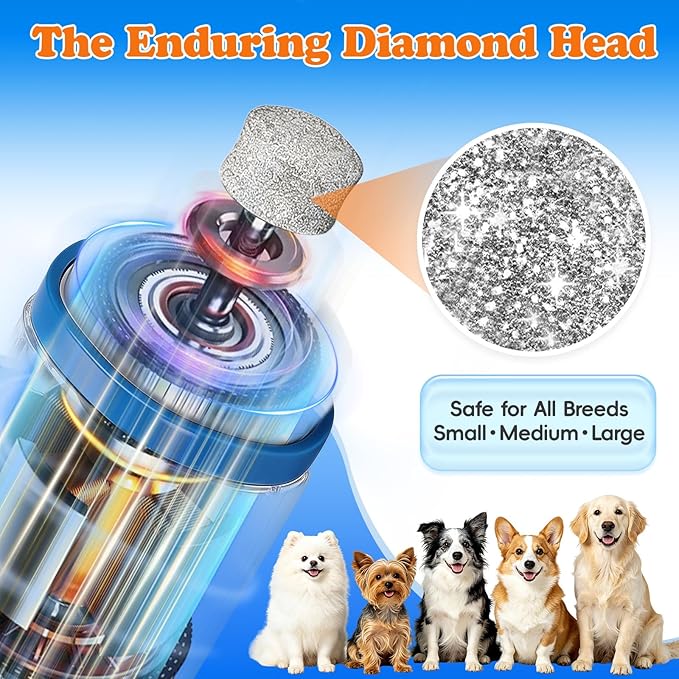 Dog Nail Grinder with LED Light – Quiet & Safe Pet Nail Trimmer for Small Medium Large Dogs & Cats, Cordless & Rechargeable, Low Noise Dog Nail Care for Beginners