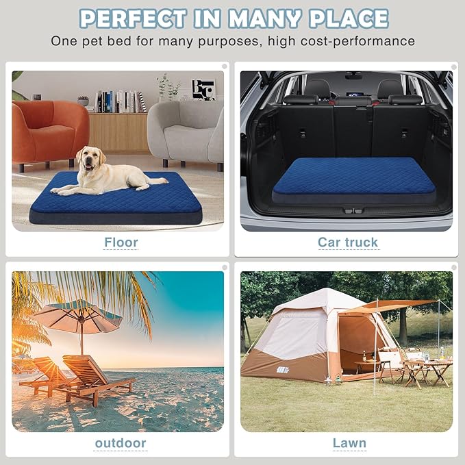 Large Dog Bed, Orthopedic Foam Big Dog Bed Mattress, 40 inch Joint Relief Pet Sleeping Beds, Non Slip Bottom with Removable Washable Cover, Dark Blue