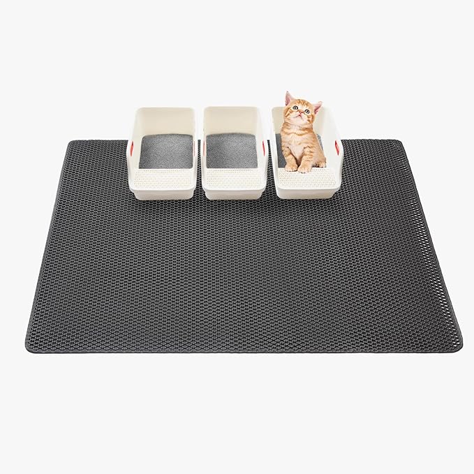 Cat Mat for Litter Box, XXL 47x36 inch Litter Trapping Mat, Double Layer Litter Matt for Cats, Non-Slip Waterproof Multi-Cat, Mengbu(Gray)