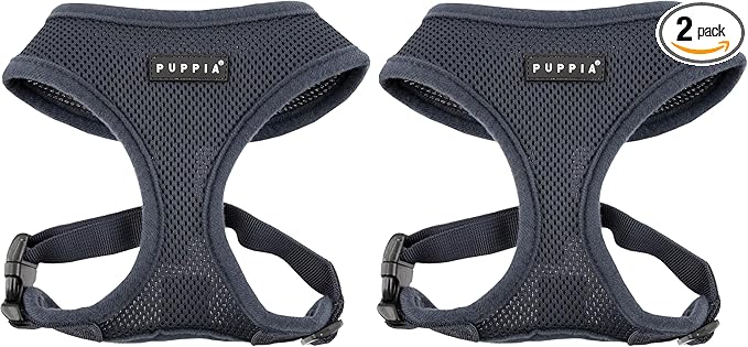 Authentic Puppia Soft Harness, Grey, X-Small (Pack of 2)