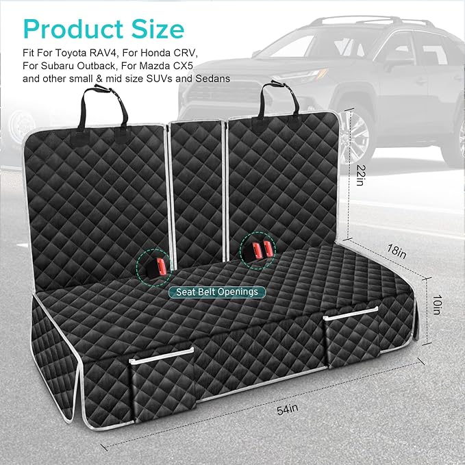 Dog Car Seat Cover Compatible with Honda CRV CR-V Toyota RAV4 Back Seat, Pet Bench Backseat Covers with Non-Slip Backing for Small-Mid Sized SUVS and Sedans