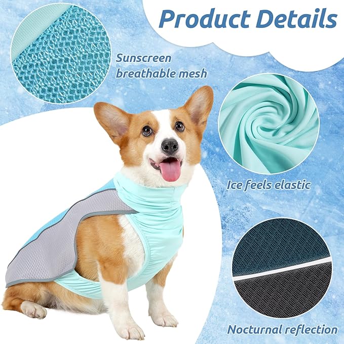 Dog Cooling Vest for Summer, Breathable Mesh Cooling Shirt Jacket for Dogs Summer Heat Relief, Lightweight Cooling Dog Harness Pet Cooler Suit for Outdoor Hiking Walking Hot Weather(Blue S)
