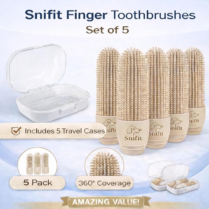 Dog Finger Toothbrush for Small & Large Dogs - Reusable Soft Silicone Dog Dental Finger Brush Fit All Breed Sizes - Non-Toxic Finger Teeth Cleaner for Dogs Prevents Bad Breath & Oral Care-Beige