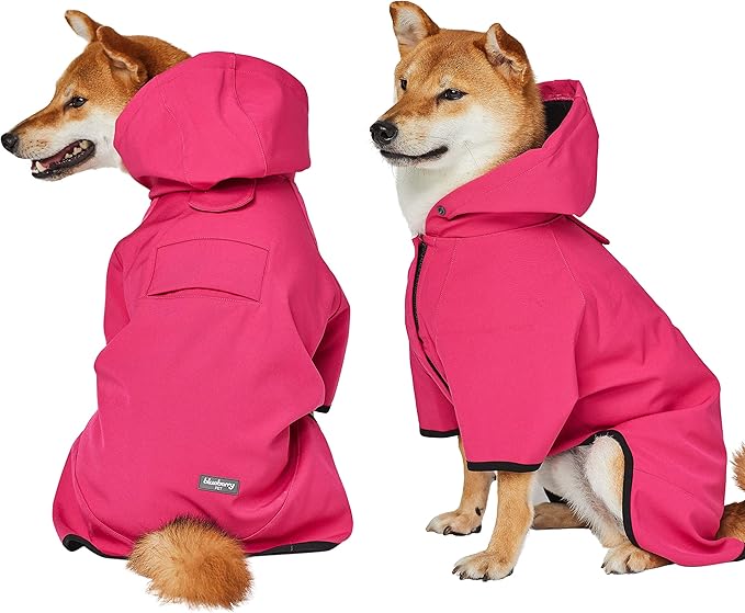 Blueberry Pet 10" Waterproof Dog Softshell Jacket, Hooded Raincoat and Windbreaker with Leash & Harness Hole, Pink, Outdoor Rain Gear for Dogs