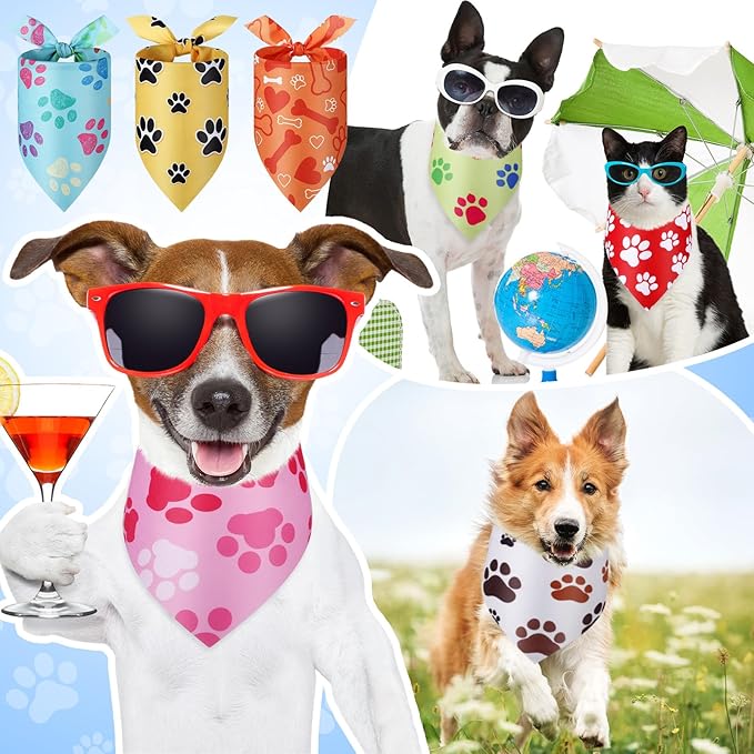 Abbylike 100 Pcs Paw Print Dog Bandanas Bulk Cute Footprint Bandanas for Dogs Triangle Kerchief Bib Scarf for Pets National Dog Day Party Costume Photo Props Accessories Pet Shops (31.5 x 21.7 x 21.7)