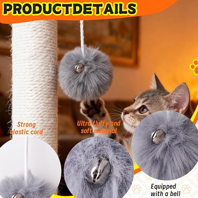 16 Pack Interactive Cats Toys Replacement Balls for Cat Trees Tower Kitly Dangling Toys with Bell Rope KittenScratching Post Tree Tower Replacement Ball Plaything Add Ons for Indoor Kitten