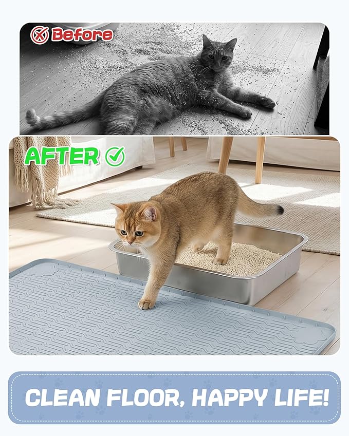ANWA Waterproof Cat Litter Rug, 34" x 22" Large Silicone Cat Litter Mat Litter Trapping Mat, Heavy-Duty, Easy to Clean