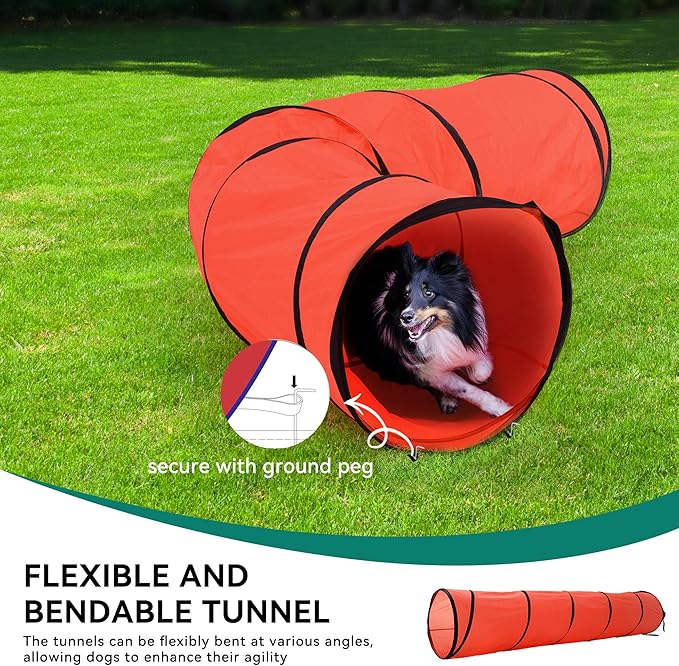 YITAHOME Dog Agility Equipments: Includes Flirt Pole, Agility Tunnel, 3 Jumps, 6 Weave Poles, Pause Box, Agility Course Set for Backyard, Indoor, Outdoor