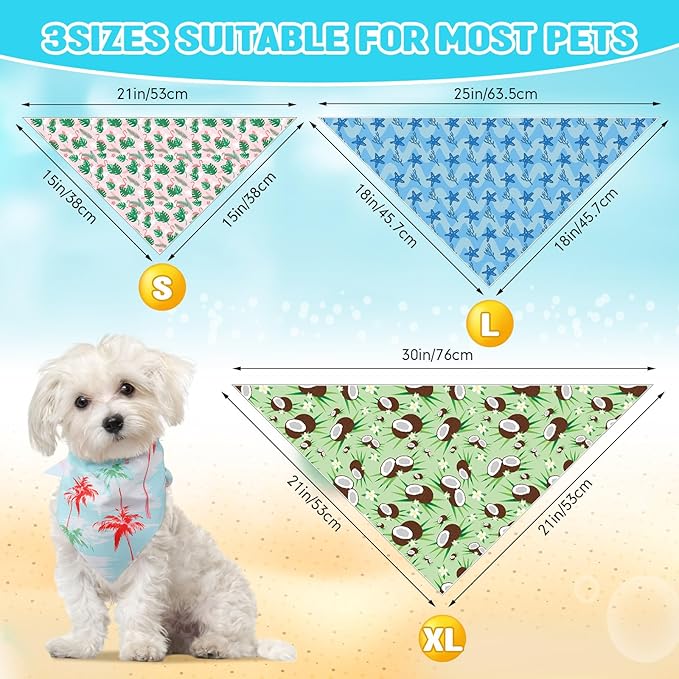 Huhumy 100 Pcs Dog Bandanas - Hawaiian Summer 3 Sizes Washable Adjustable Bandanas for Beach - Small, Medium, Large Pets