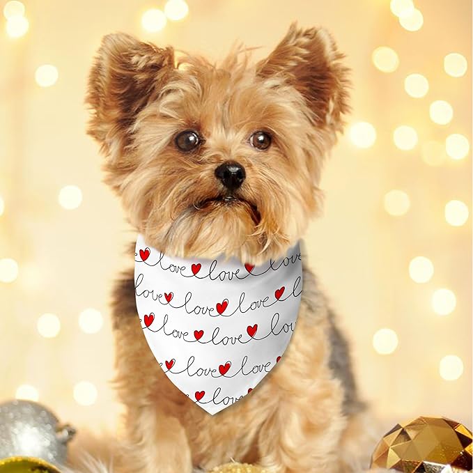 Valentine's Day Dog Bandana Reversible 2 Pack, Valentine Day Pet Bandanas for Dogs Love Heart Adjustable Triangle Holiday Scarves for Medium Large Extra Large Boy Girl Dogs