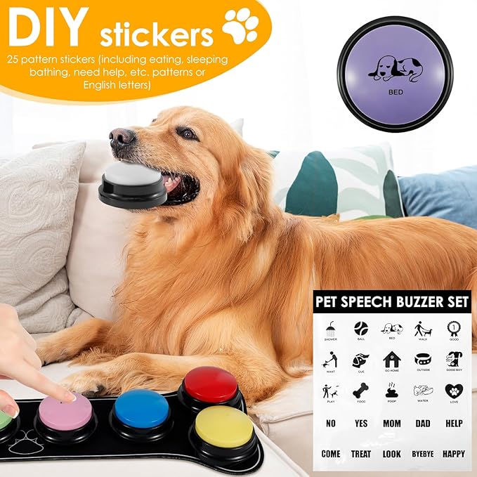 8Pcs Dog Buttons for Communication Battery Powered Voice Recording Buttons Plastic Dog Talking 8 Colors Communication for Training Your to Talk