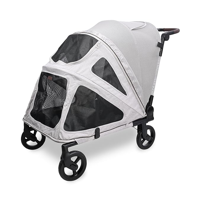 WonderFold PF Luxury FlatFold Pet Stroller Designed for Comfortable Elevated Everyday Walks - Gray, Large (Up to 99 lbs)