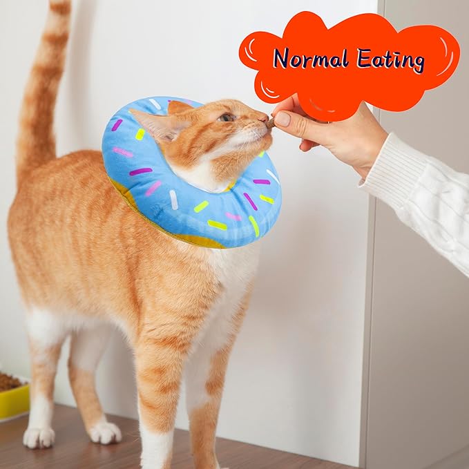 Seyezo Cat Cone Collar Soft, Adjustable Cat Recovery Collars Kitten Cones to Stop Licking, Cute Donut E Collar After Surgery, Anti-Lick Recovery Elizabethan Collar for Kittens(Donut Blue, Medium)