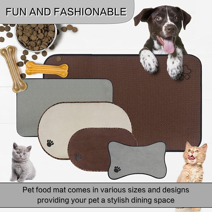 SINLAND Microfiber Extra-Large Pet Food Mat Dish Drying Mat Dog Feeding Mats Pet Bowl Mat with Anti-Skid Backing 21Inch x 32Inch Grey