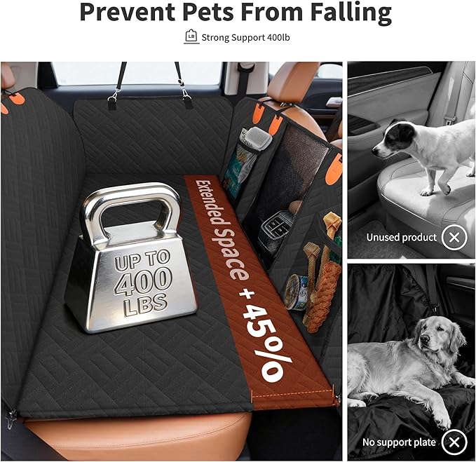 HOTEAGLE Dog Seat Cover for Full-Size Trucks & SUVs, 3-Section Hard Bottom, Waterproof & Nonslip Car Hammock for Large Dogs, Pet Truck Extender Cover, Spacious Space(+ 45%), Black