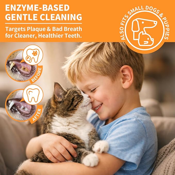 Cat Dental Kit with Salmon Flavor Toothpaste 1.06 oz | Enzymatic Cat Toothpaste, Includes Toothbrush & Finger Brush | Gentle Plaque & Breath Care