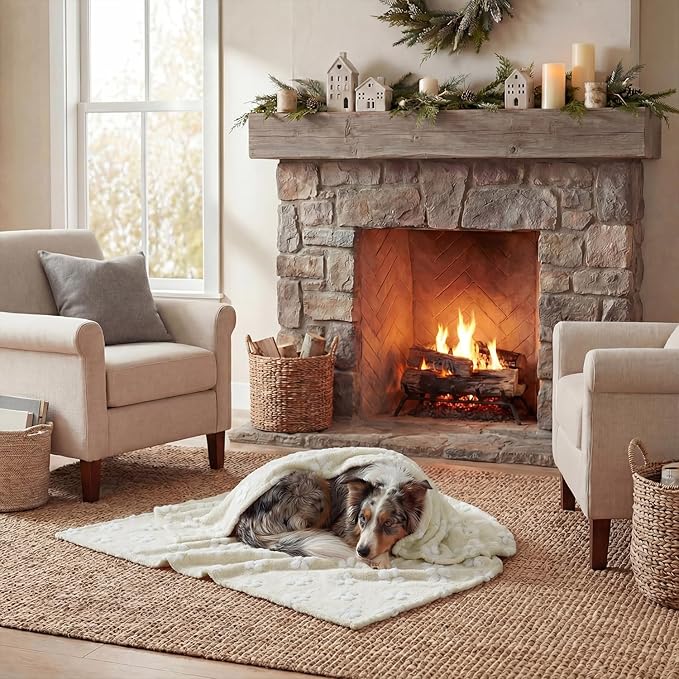 Horaldaily Pets Flannel Blanket, Beige Flowers 3D Textured Soft Fuzzy Fluffy Plush Cozy Fleece Premium Blankets for Dog Cat Puppy Kitten Couch Protection, 20x30