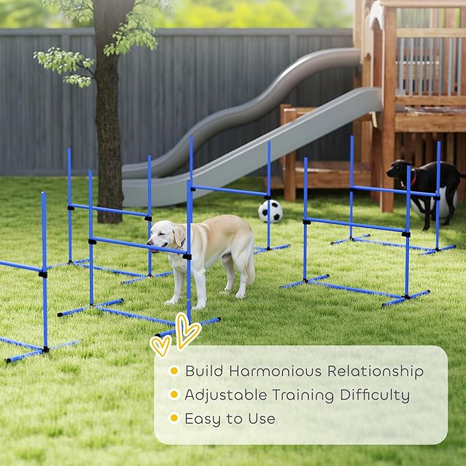 Pawhut Large Size Dog Agility Training Equipment 6KG Gross Wight, 6 PCS Adjustable Height Jump Bars, Obstacle Course Starter Kit for Large Medium Small Dog Puppy, Blue