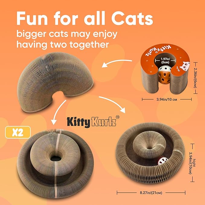 KITTY KURLZ Interactive Cat Toy with Rolling Ball, Shape-Shifting Cardboard Scratcher & Collapsible Scratch Pad Ring for Indoor Cats, Play, Lounge & Enrichment