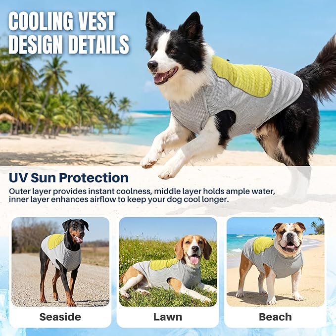 SlowTon Dog Cooling Vest - with Ice Pack Pocket, 3-Layer Evaporative Cooling Jacket with Reflective Stripes, Lightweight Breathable Summer Pet Clothes for Small, Medium and Large Dogs (Yellow, XS)