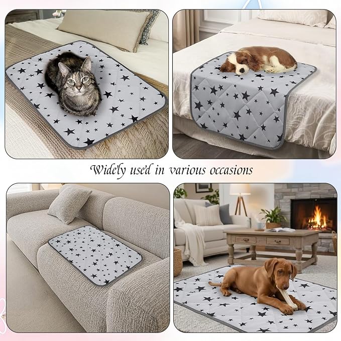Pesonlook 4 Pack Self Warming Cat Bed Mats Self Heating Pet Mat Soft Gray Star Pattern Crate Pad Thermal Pet Mat Kennel Anti Slip Washable Warming Bed Mats for Outdoor and Indoor (18 x 24 inch)