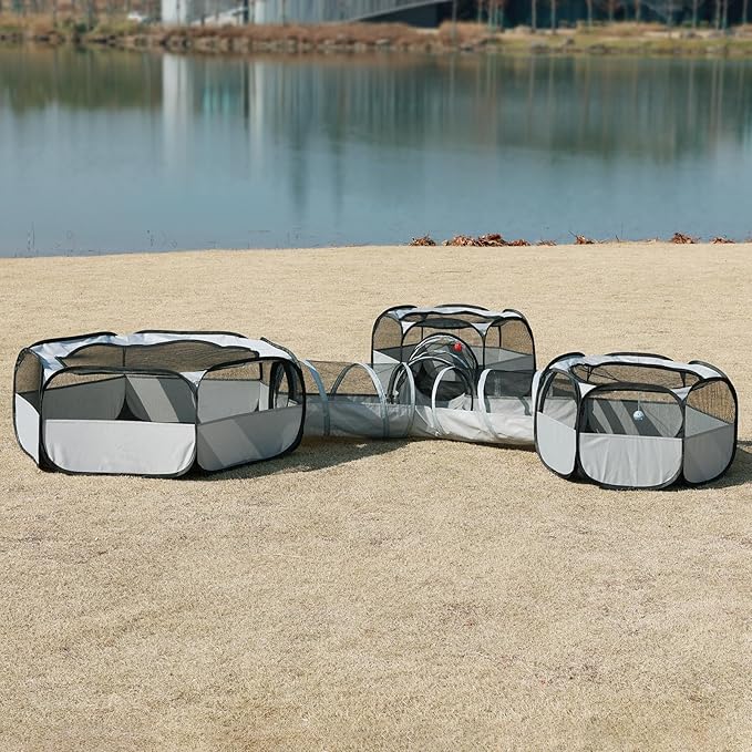 Outdoor Cat Enclosure - 4-in-1 Playground for Cat Run,Foldable Cat Tubes Tent Toys for Kitten, Puppy, Kitten, Rabbit(3 Cube + 3-Way Tunnel)