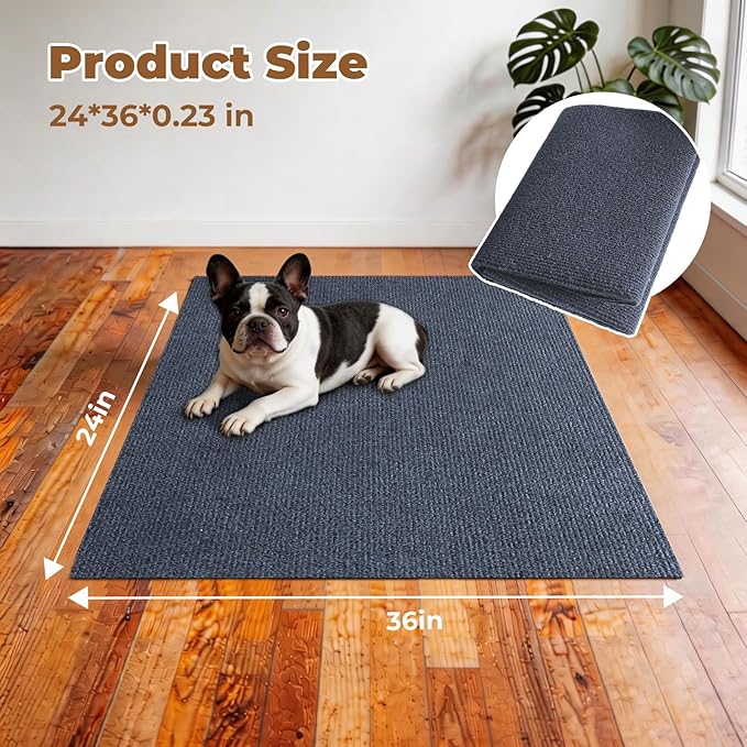 Dog Crate Mat, 24 in x36 in Dog Playpen Mat Rubber Kennel Mats Extra Large Liner for Under Crate cages, Absorbent Urine, Puppy Pee Pad Reusable Washable Floor Protector Waterproof Non-Slip Ash Gray