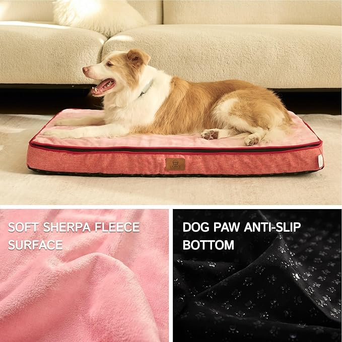 LIROCE Washable Dog Bed Cover Replacement, XL Wrap-Around Zipper Cover for Orthopedic Memory Faom Dog Bed (41x27x4 inches), Pink