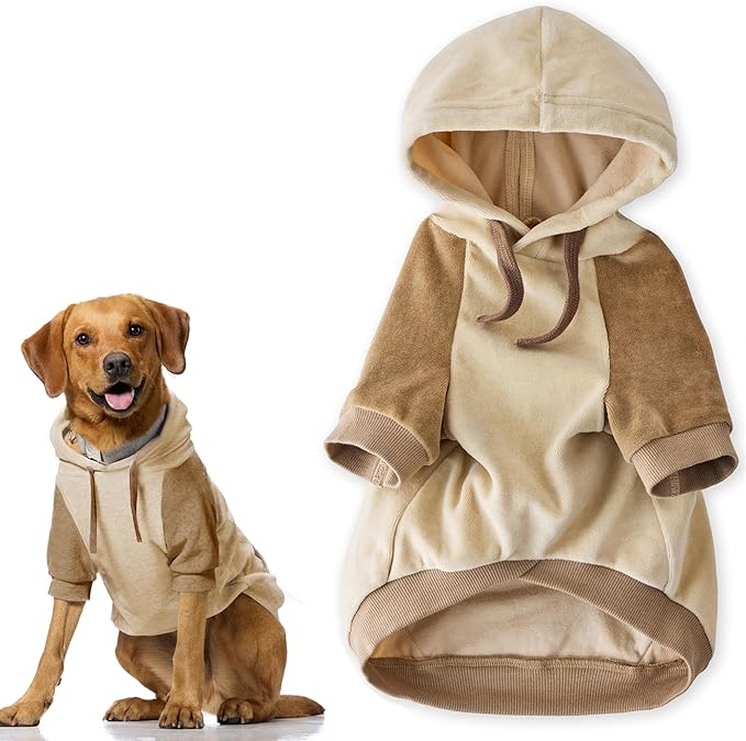 Pet Passion Cooper II Organic Cotton Velour Dog Hoodie Pet Coat for Small, Medium and Large Dogs, Coffee Color Block, Medium (20-45 lbs)