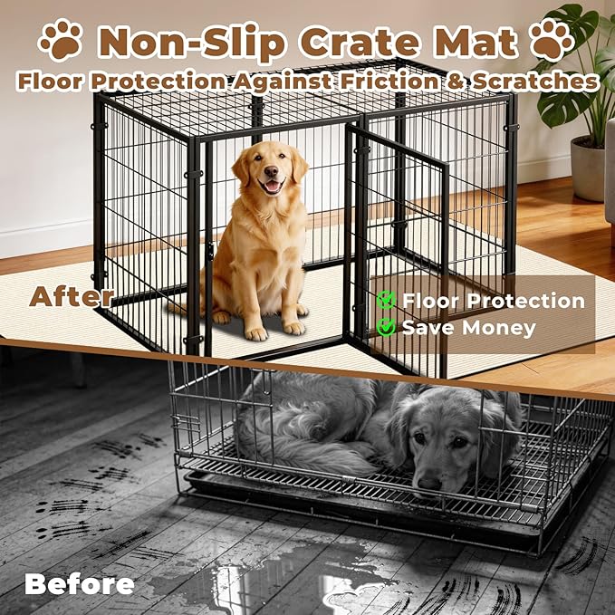 Dog Crate Mat, 24 in X 36 in Dog Playpen Mat Extra Large Liner for Under Dog Crate Cages, Absorbent Urine, Puppy Pee Pad Reusable Washable Floor Protector Waterproof Non-Slip Cream White