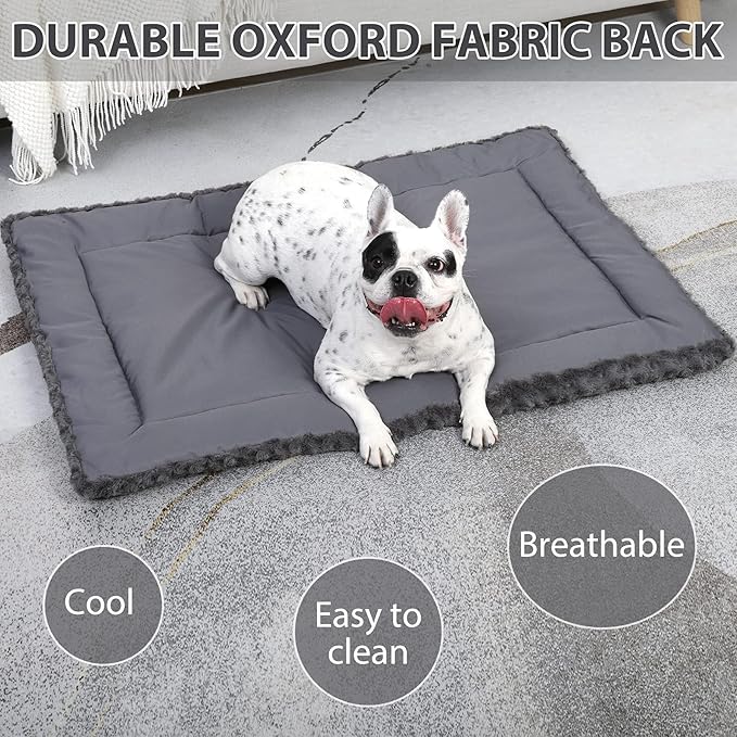 Washable Dog Bed Reversible Dog Beds for Crate Soft Fluffy Kennel Pad Anti-Slip Pet Sleeping Mat for Large Jumbo Medium Small Dogs (Grey, 21.00" x 13.00" x 1.50")