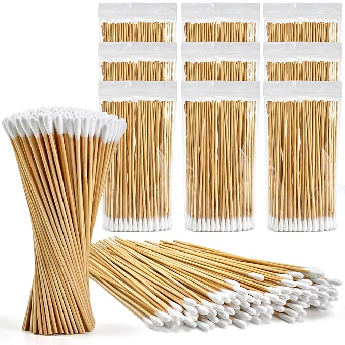 1000PCS 6" Cotton Swabs - Long Cotton Swab with Bamboo Sticks - Lint Free, Highly Absorbent Single Tipped Applicators for Makeup, Pet Care, Home Cleaning