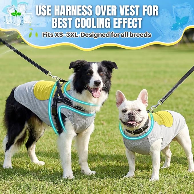 SlowTon Dog Cooling Vest - with Ice Pack Pocket, 3-Layer Evaporative Cooling Jacket with Reflective Stripes, Lightweight Breathable Summer Pet Clothes for Small, Medium and Large Dogs (Yellow, M)